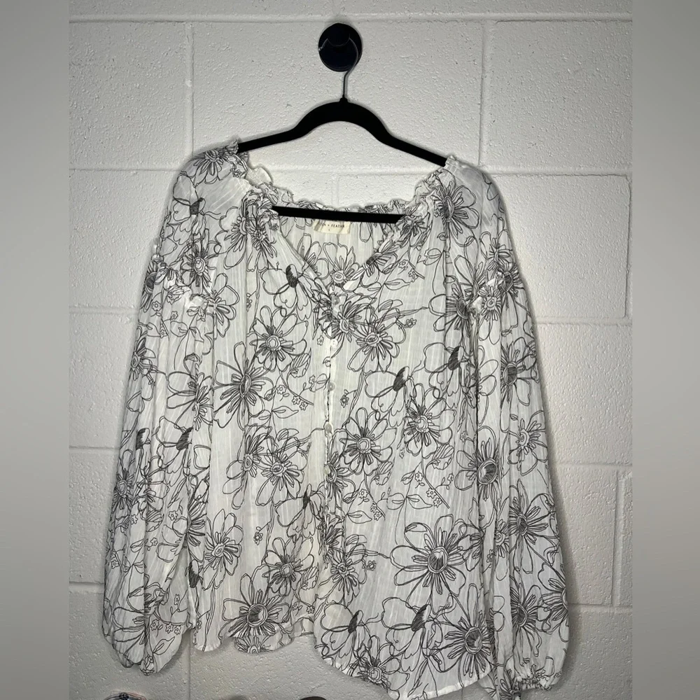 STITCH + FEATHER Women's Floral Long Sleeve Top Boho Beachy size L